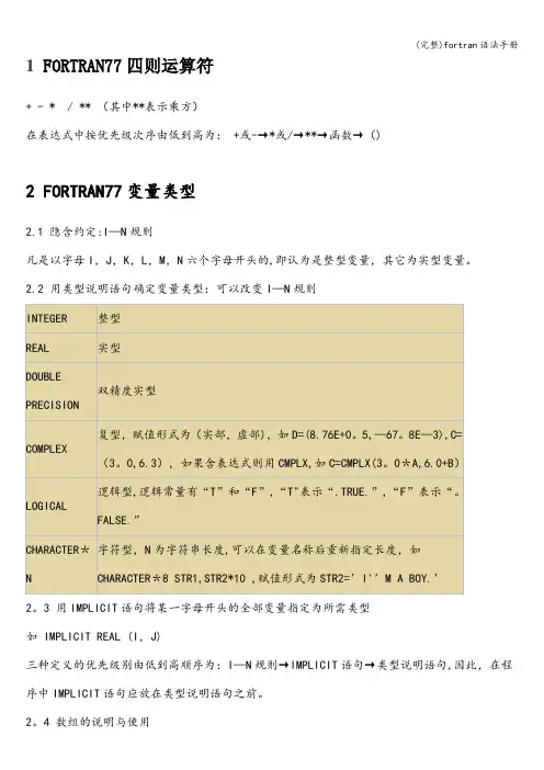 (完整)fortran语法手册