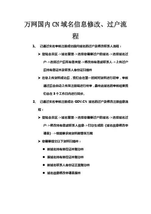 万网国内CN域名信息修改