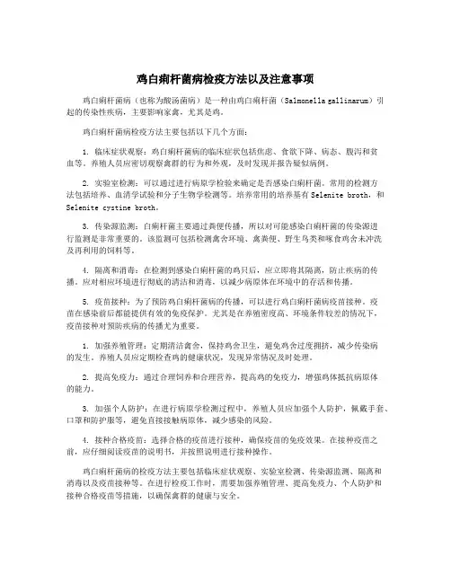 鸡白痢杆菌病检疫方法以及注意事项