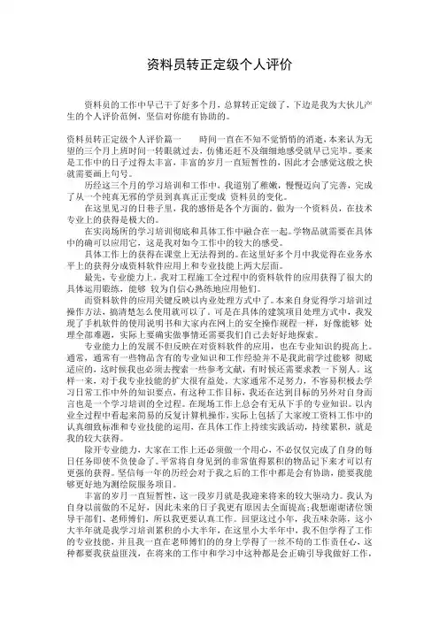资料员转正定级个人评价