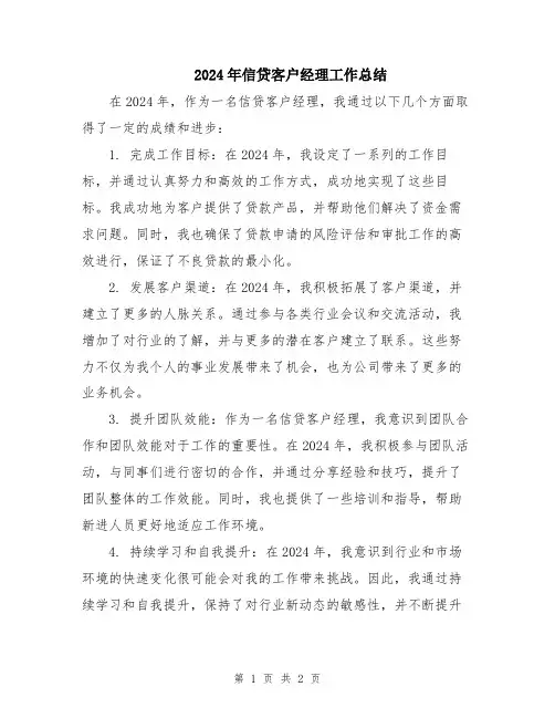 2024年信贷客户经理工作总结