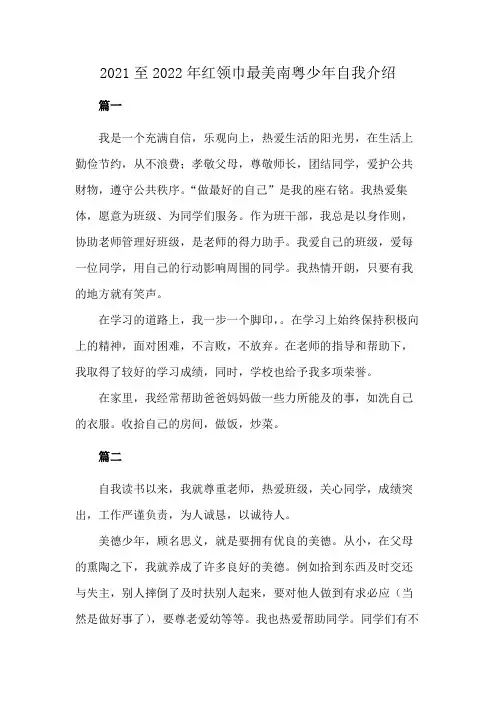 2021至2022年红领巾最美南粤少年自我介绍
