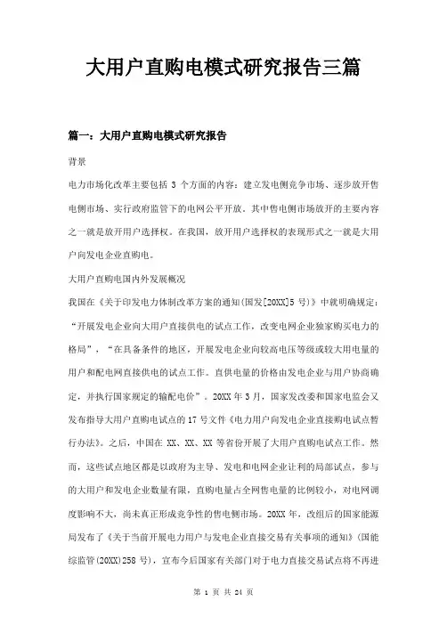 大用户直购电模式研究报告三篇