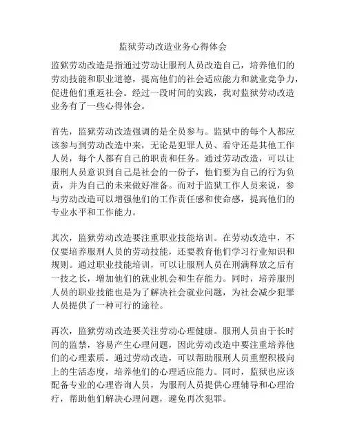 监狱劳动改造业务心得体会