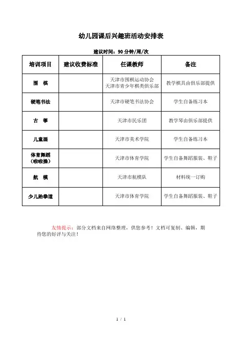 幼儿园兴趣班项目安排