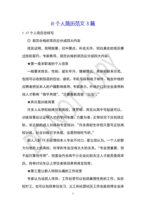 it个人简历范文3篇
