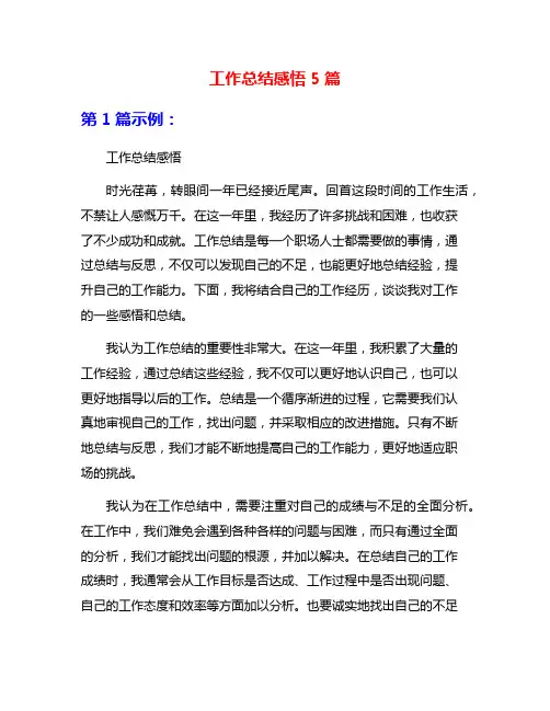 工作总结感悟5篇