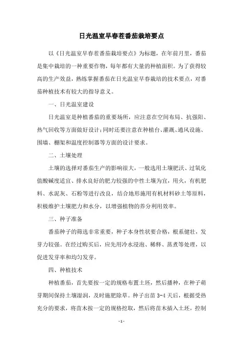 日光温室早春茬番茄栽培要点