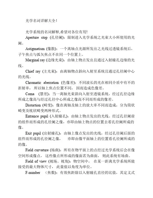 光学名词详解大全