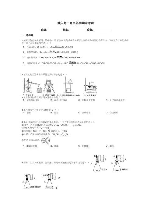 重庆高一高中化学期末考试带答案解析

