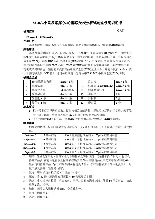 BALBC小鼠尿素氮(BUN)酶联免疫分析试剂盒使用说明书