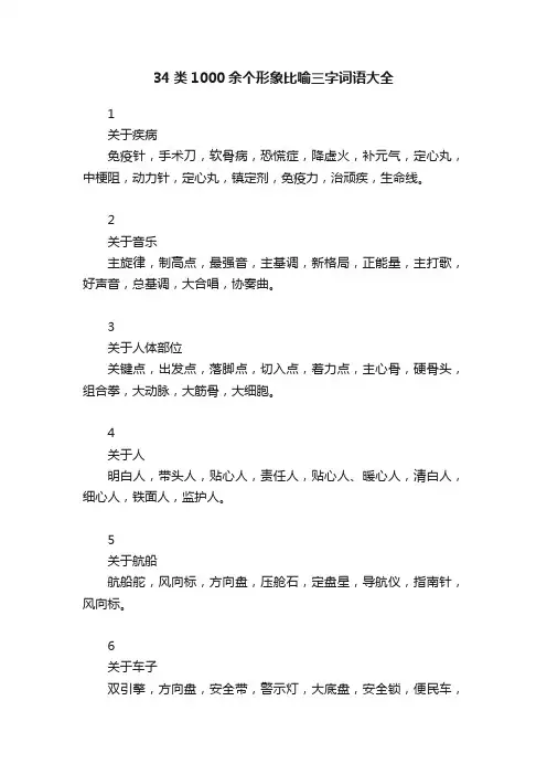 34类1000余个形象比喻三字词语大全