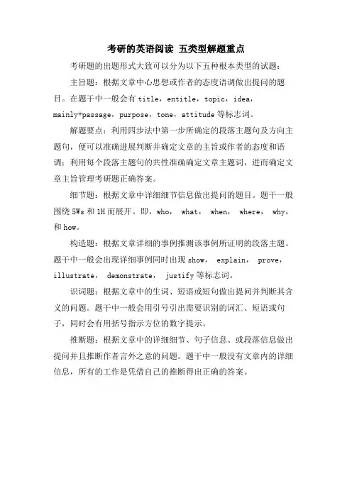 考研的英语阅读 五类型解题重点