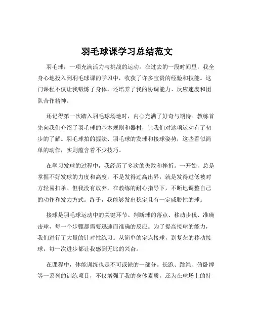 羽毛球课学习总结范文