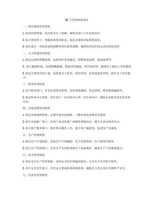 30个管理制度清单