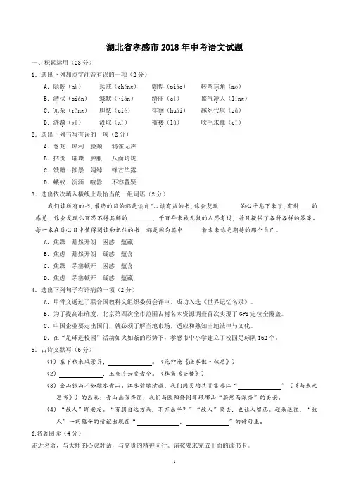 2018年孝感市中考语文试题(含解析)