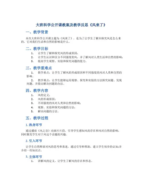 大班科学公开课教案及教学反思《风来了》