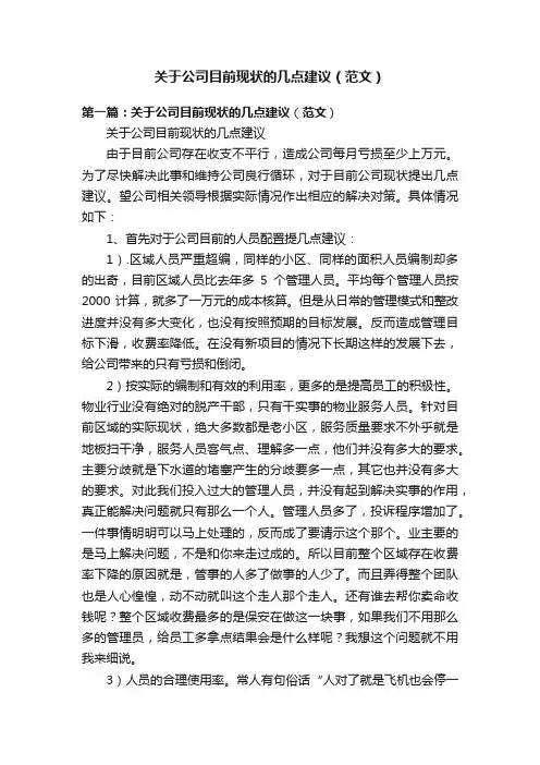 关于公司目前现状的几点建议（范文）