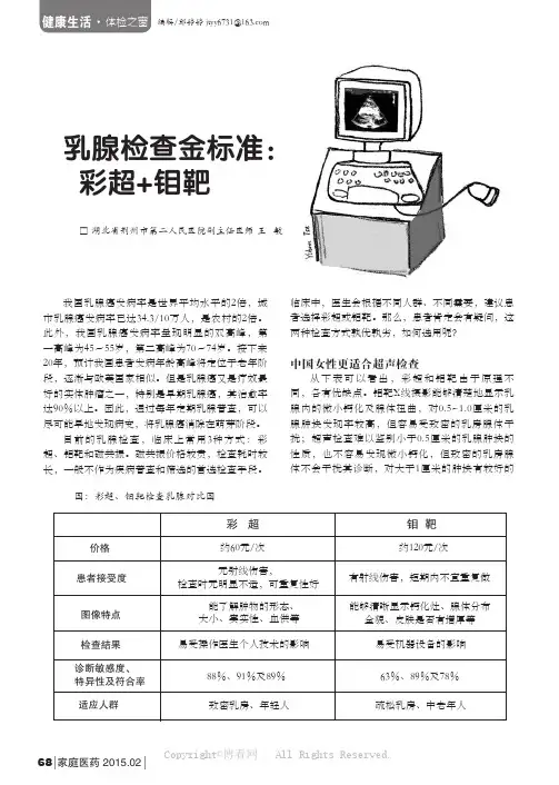 乳腺检查金标准：彩超＋钼靶