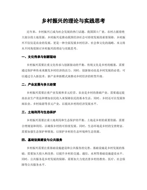 乡村振兴的理论与实践思考