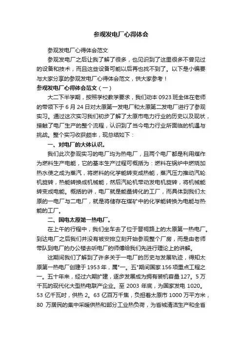 参观发电厂心得体会