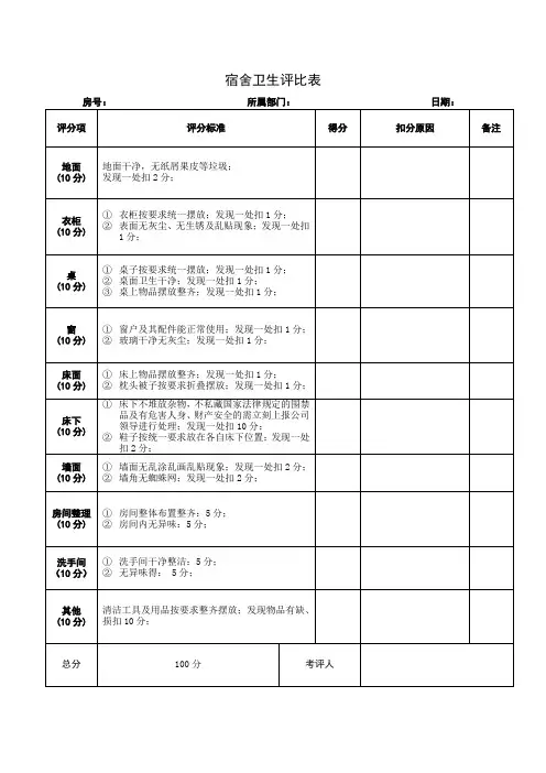 宿舍卫生评比表
