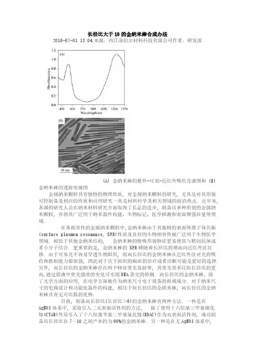 长径比大于10的金纳米棒合成办法
