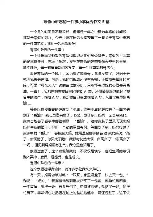 寒假中难忘的一件事小学优秀作文5篇