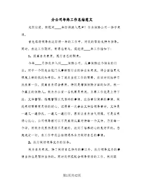 分公司年终工作总结范文(五篇)