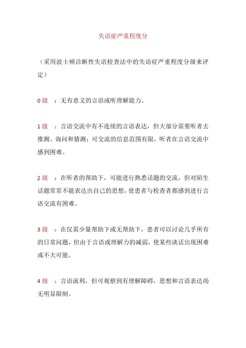 失语症严重程度分级
