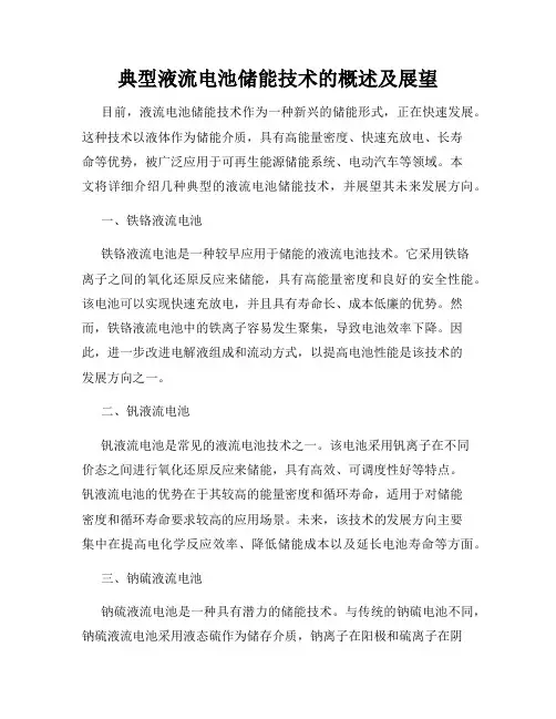 典型液流电池储能技术的概述及展望