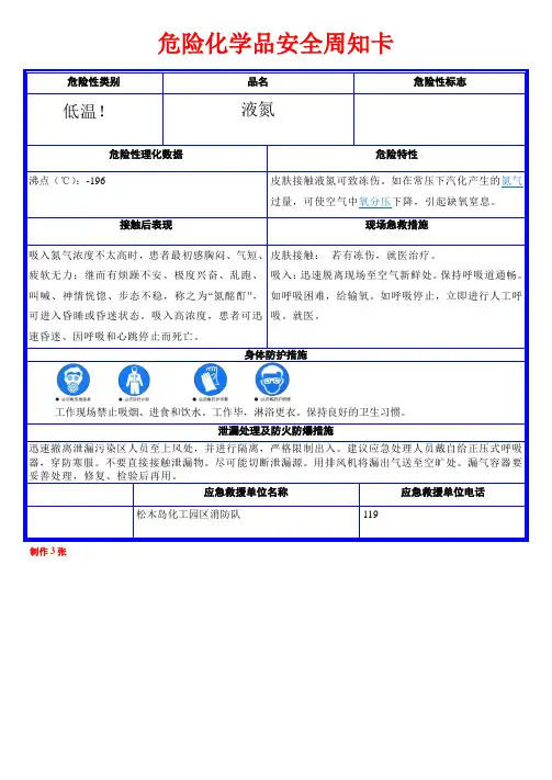 液氮危险化学品安全周知卡