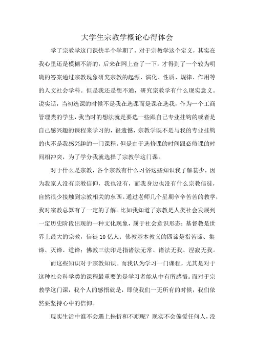 大学生宗教学概论心得体会