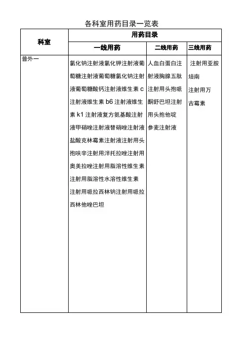 各科室用药目录一览表