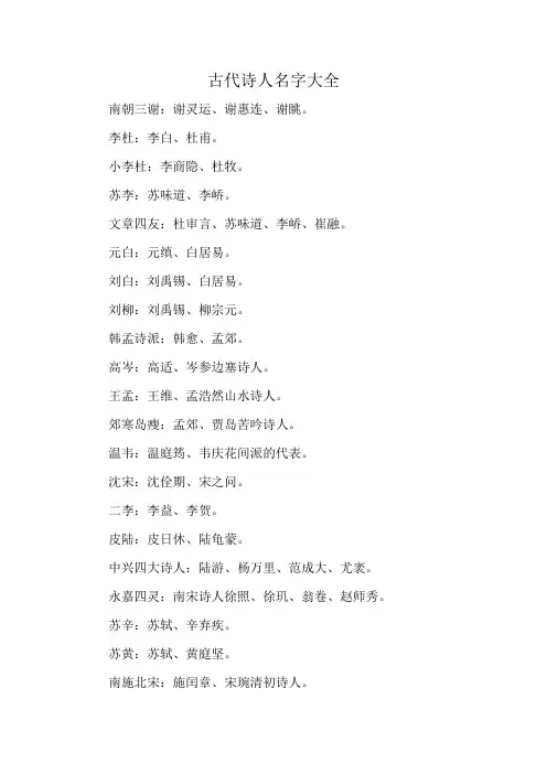 古代诗人名字大全