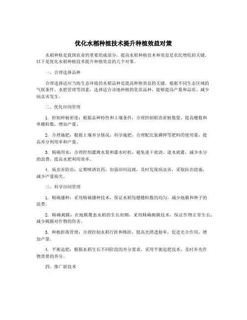 优化水稻种植技术提升种植效益对策