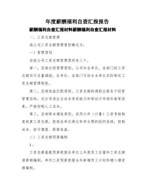 年度薪酬福利自查汇报报告