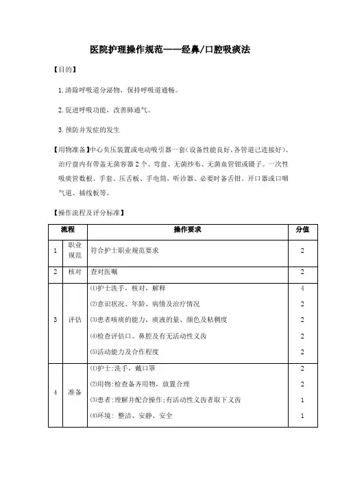 医院护理操作规范——经鼻、口腔吸痰法(2019年版)