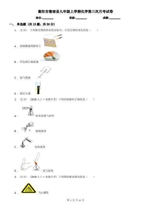 衡阳市衡南县九年级上学期化学第三次月考试卷