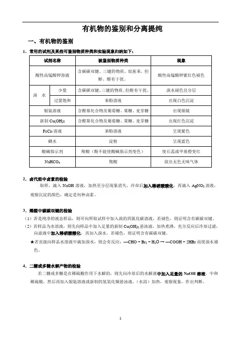 有机物的鉴别和分离提纯