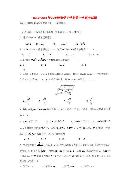 2019-2020年九年级数学下学期第一次联考试题