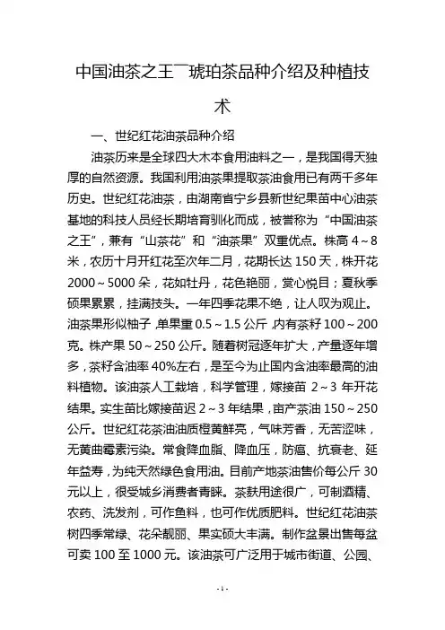 中国油茶之王――琥珀茶品种介绍及种植技术