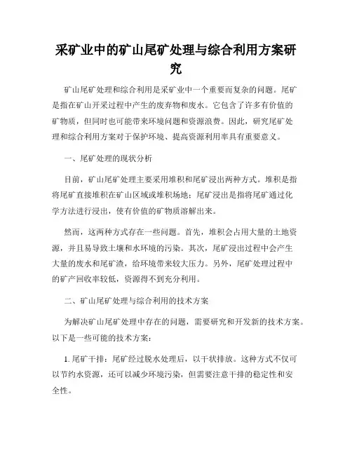 采矿业中的矿山尾矿处理与综合利用方案研究