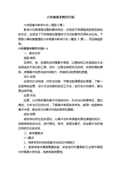 六年级美术教学计划（精选5篇）