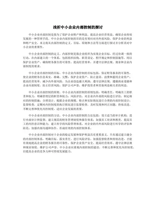 浅析中小企业内部控制的探讨