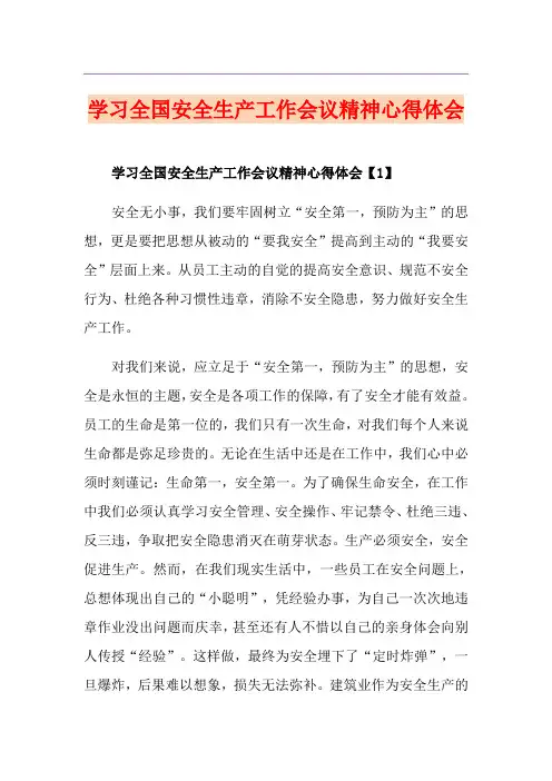 学习全国安全生产工作会议精神心得体会