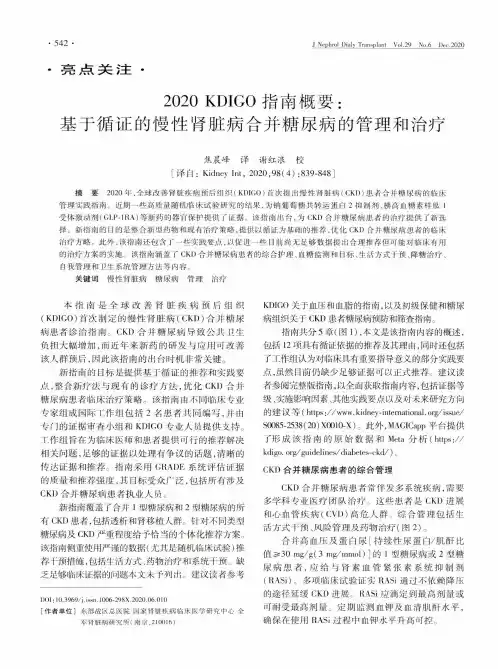 2020 KDIGO指南概要基于循证的慢性肾脏病合并糖尿病的管理和治疗