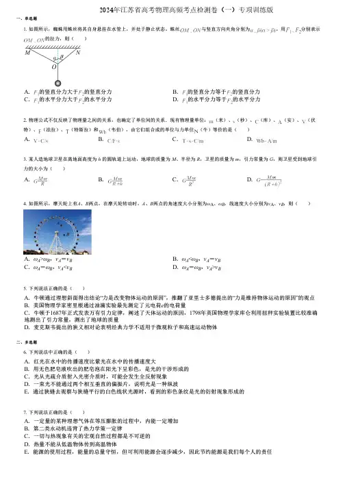 2024年江苏省高考物理高频考点检测卷(一)专项训练版