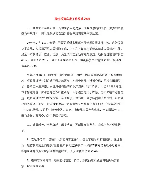 物业项目年度工作总结2018