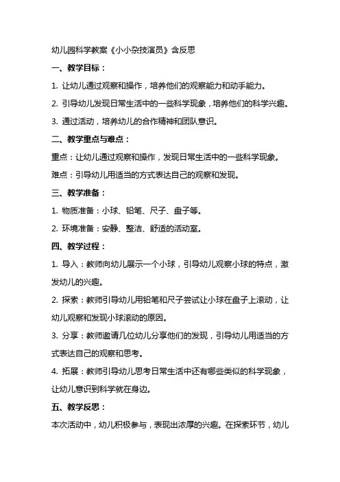 幼儿园科学教案《小小杂技演员》含反思